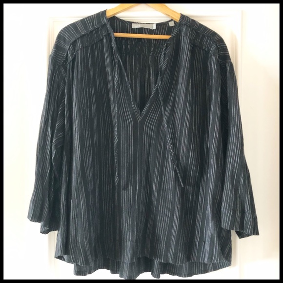 VINCE Variegated Stripe Top in Black/White Cotton. - Picture 6 of 8